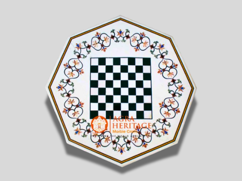 Marble Dining Chess Inlay Table Top Chess Lovers Gift